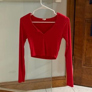 Red Long sleeve garage crop top